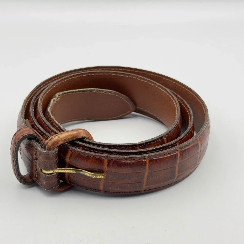 Alexander Julian Mens Brown Crocodile Emboss cowhide Bonded Leather Belt 42 USA‎